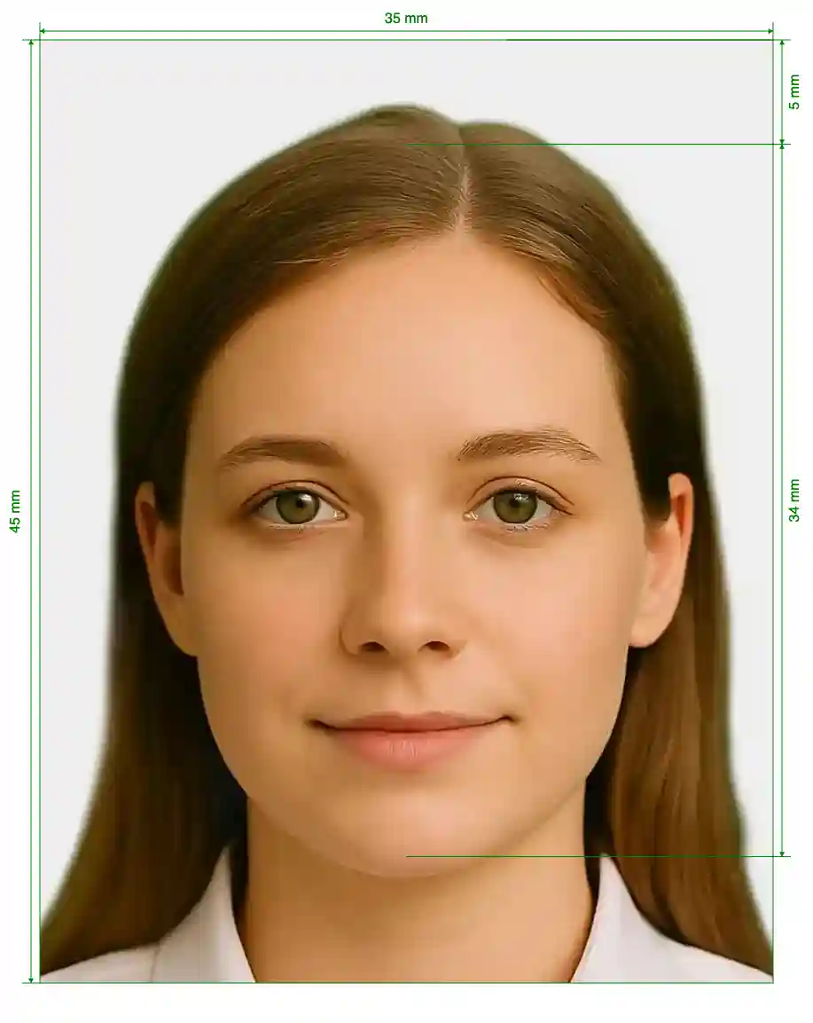 Australia Queensland Driver's Licence Photo 35x45 mm Size Guide with dimensions in inches and mm