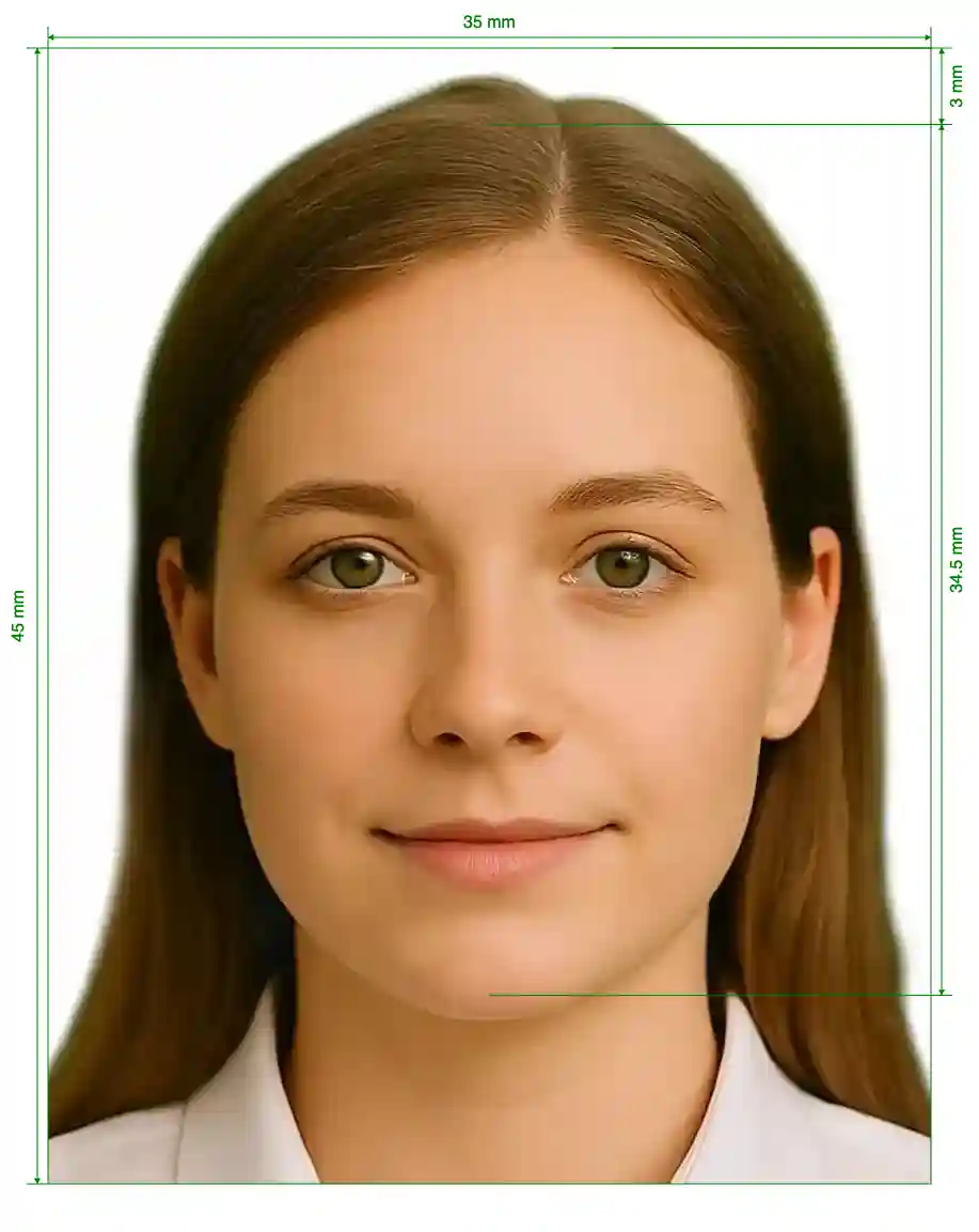 Bangladesh passport application 45x35 mm (4.5x3.5 cm) Size Guide with dimensions in inches and mm