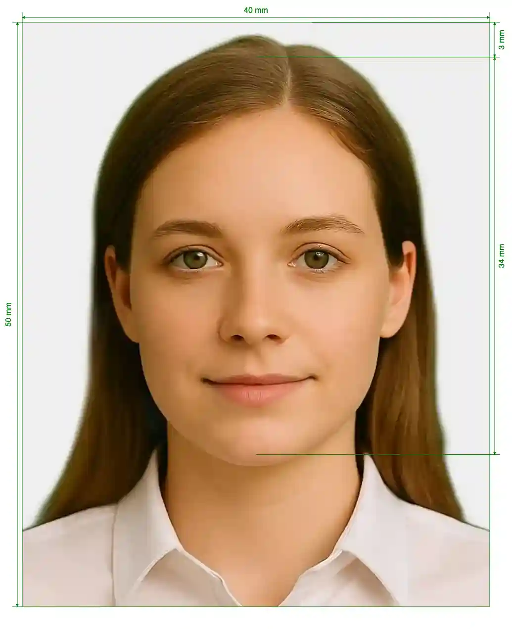 Belarus Passport 40x50 mm (4x5 cm) Size Guide with dimensions in inches and mm