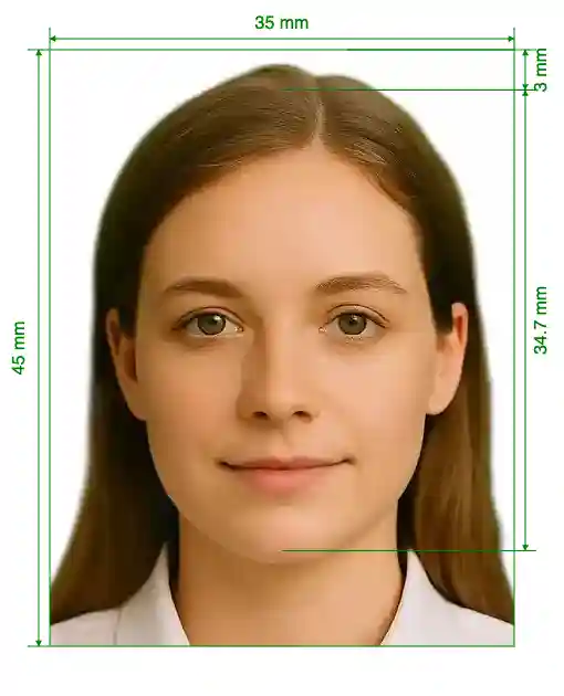 Canada Temporary Resident Visa 35x45 mm (3.5x4.5 cm) Size Guide with dimensions in inches and mm