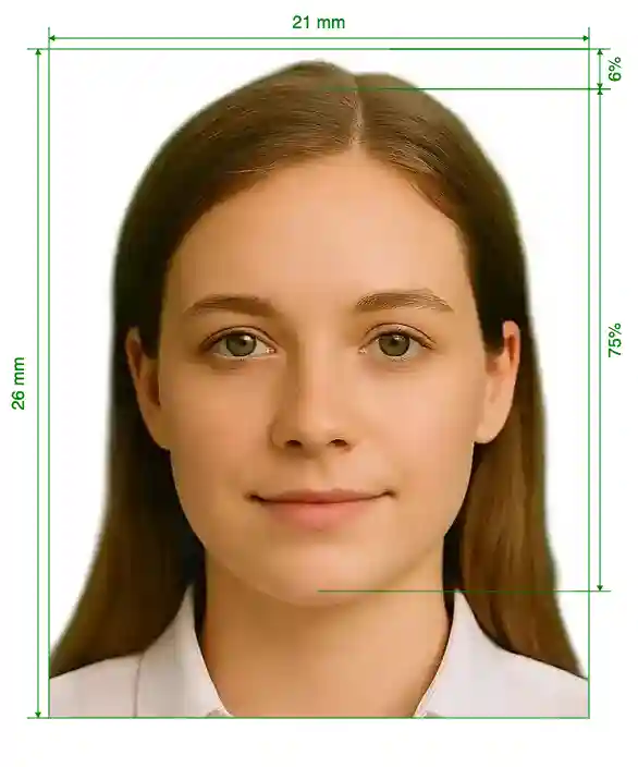 China driving license 21x26 mm Size Guide with dimensions in inches and mm