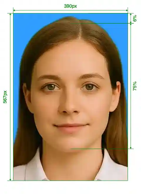 Putonghua Proficiency Test 390x567 pixels blue background Size Guide with dimensions in inches and mm