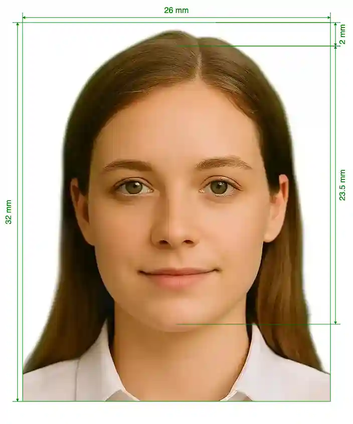 Spain driving license 32x26 mm Size Guide with dimensions in inches and mm