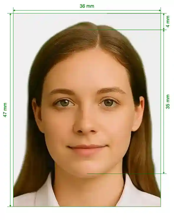 Finland Passport 36x47 mm Size Guide with dimensions in inches and mm