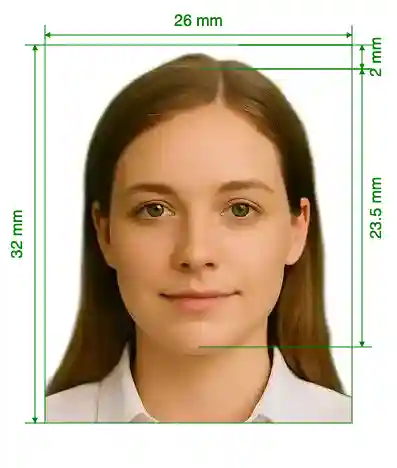 Campus France 26x32 mm photo Size Guide with dimensions in inches and mm