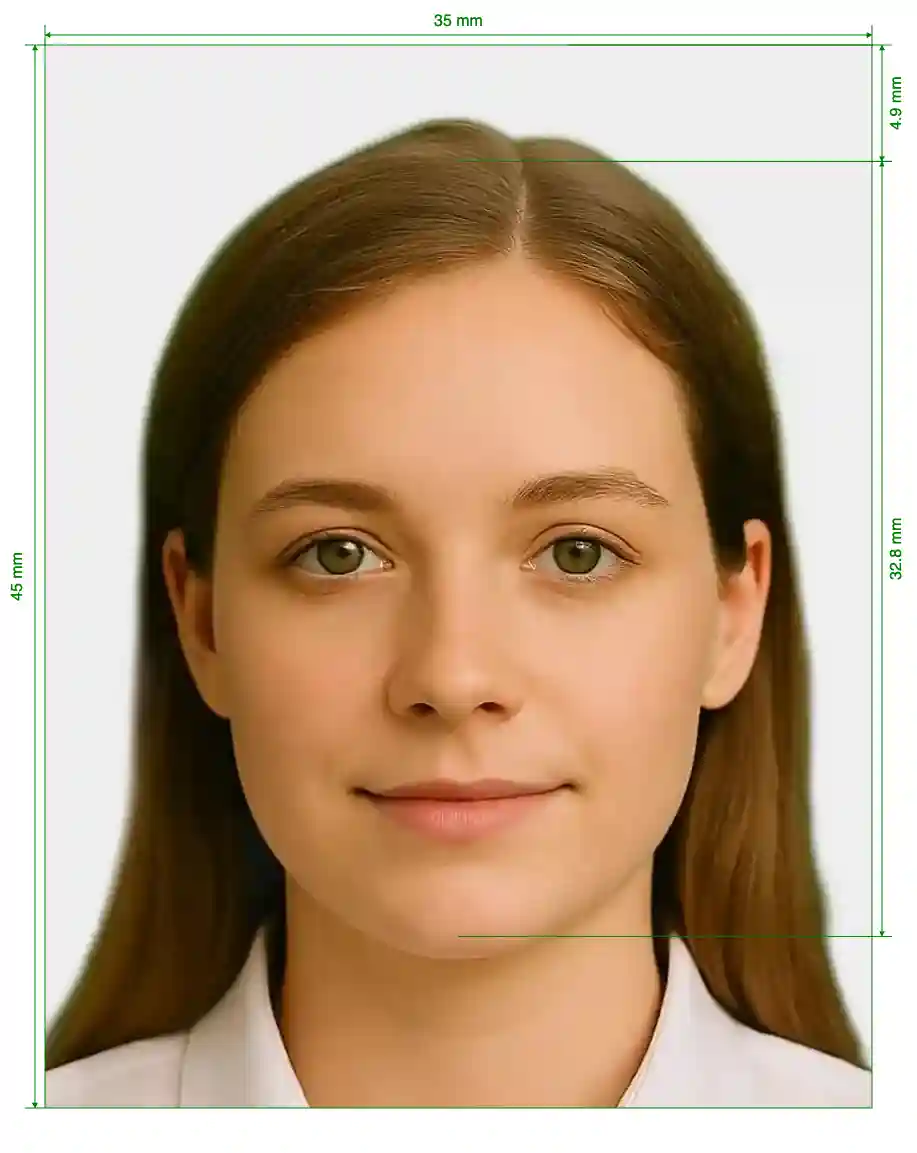 UK Driving Licence 35x45 mm (3.5x4.5 cm) Size Guide with dimensions in inches and mm