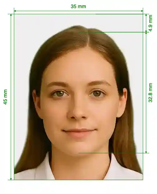 UK Leisure pass 35x45 mm Size Guide with dimensions in inches and mm