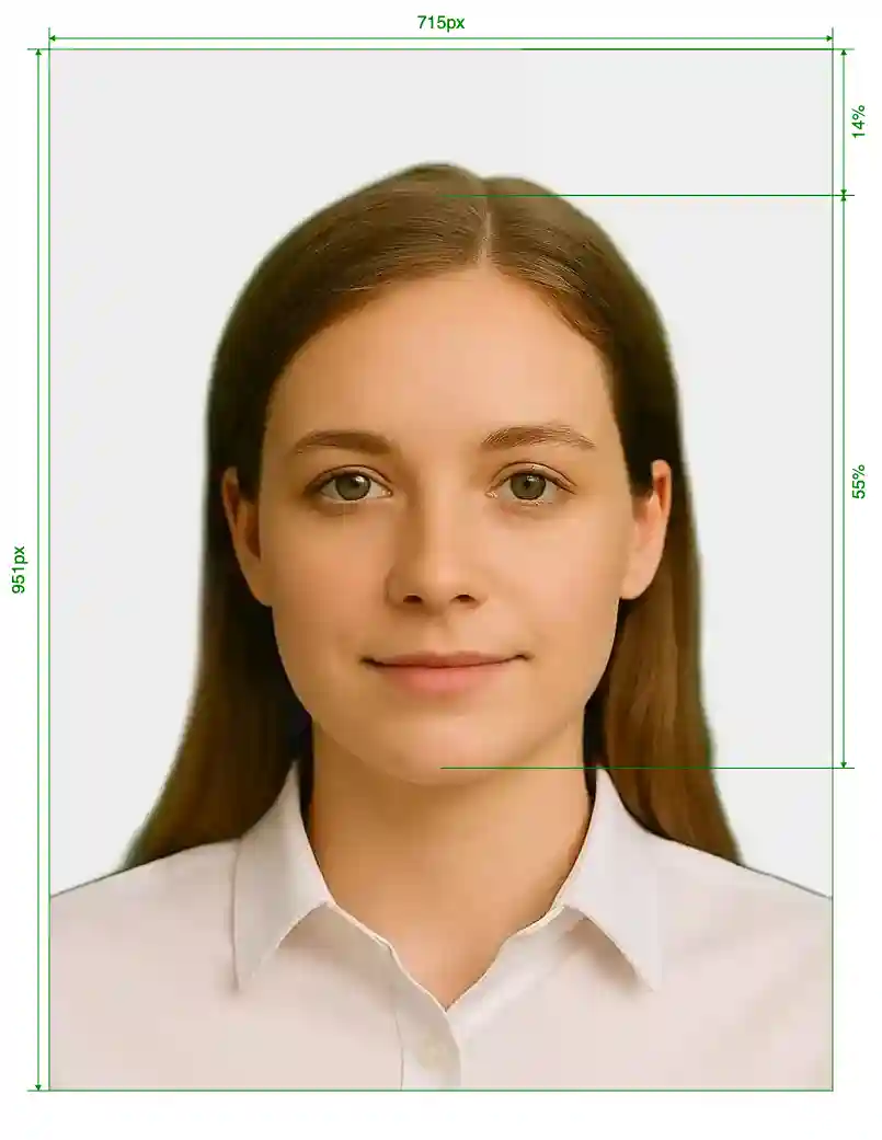 Ireland Passport online (715x951 px) Size Guide with dimensions in inches and mm
