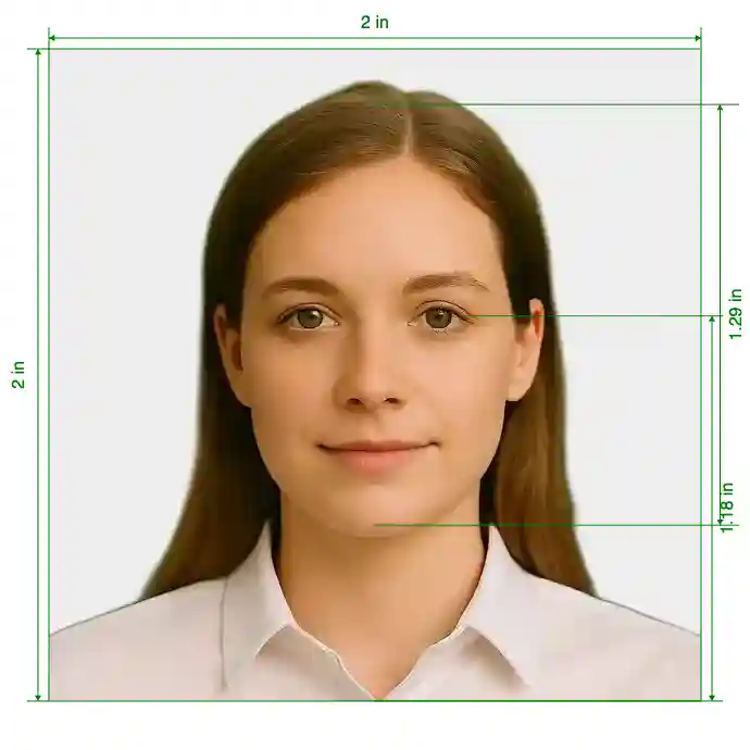 India Passport for BLS USA Application (2x2 inch, 51x51mm) Size Guide with dimensions in inches and mm