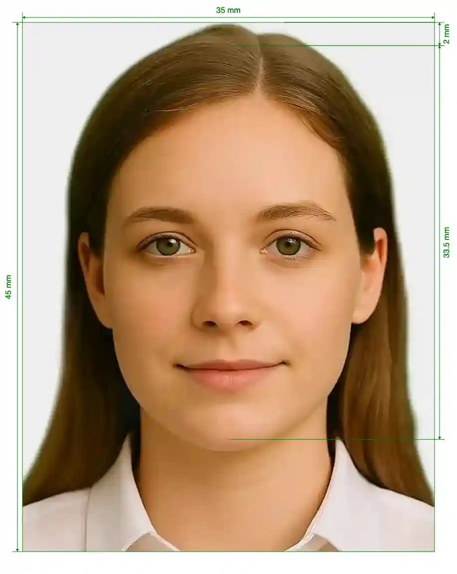 Italy driving licence 35x45 mm Size Guide with dimensions in inches and mm