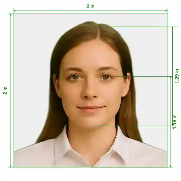Eastern Africa visa photo 2x2 inch (Kenya) (51x51mm, 5x5 cm) Size Guide with dimensions in inches and mm