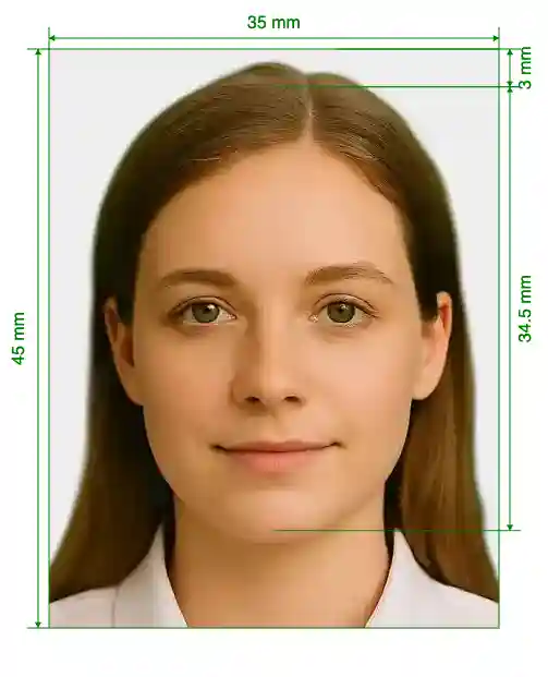 Kazakhstan Passport 35x45 mm (3.5x4.5 cm) Size Guide with dimensions in inches and mm