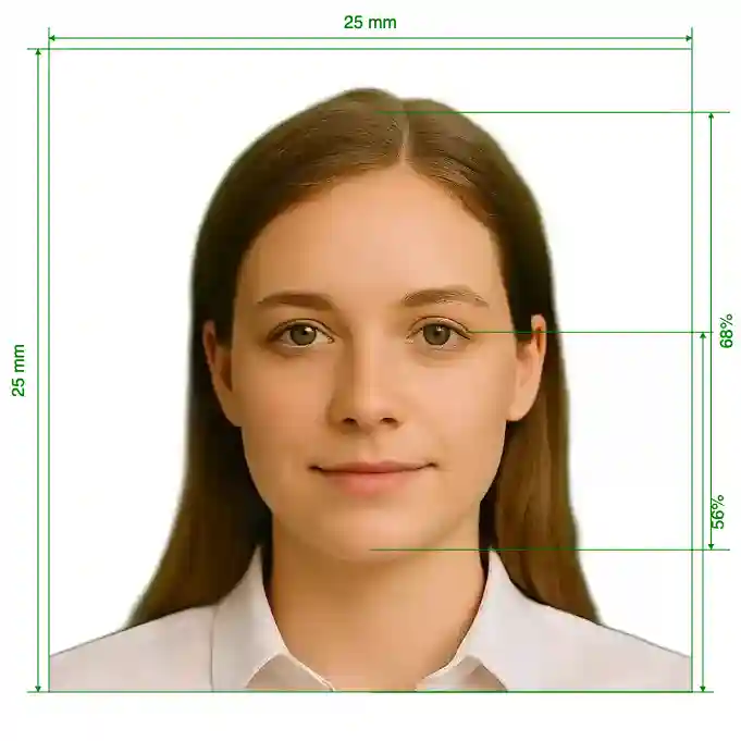 Philippines Certificate of Identity and Registration (CIR) card 2.5x2.5 cm (25x25mm) Size Guide with dimensions in inches and mm