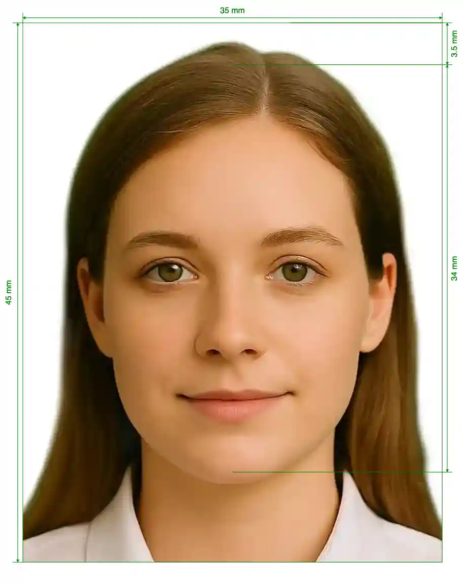 Pakistan CNIC 35x45 mm Size Guide with dimensions in inches and mm