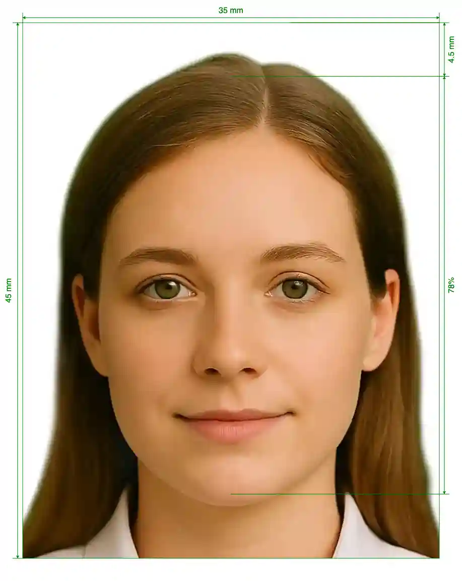 Russia internal Passport for Gosuslugi, 35x45 mm Size Guide with dimensions in inches and mm