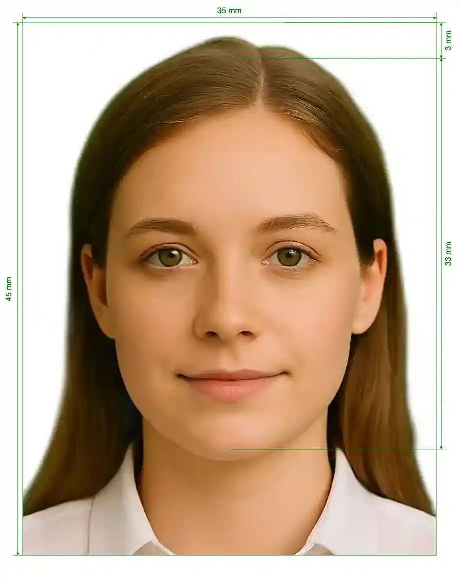 Russia International Passport Gosuslugi.ru, 35x45 mm Size Guide with dimensions in inches and mm