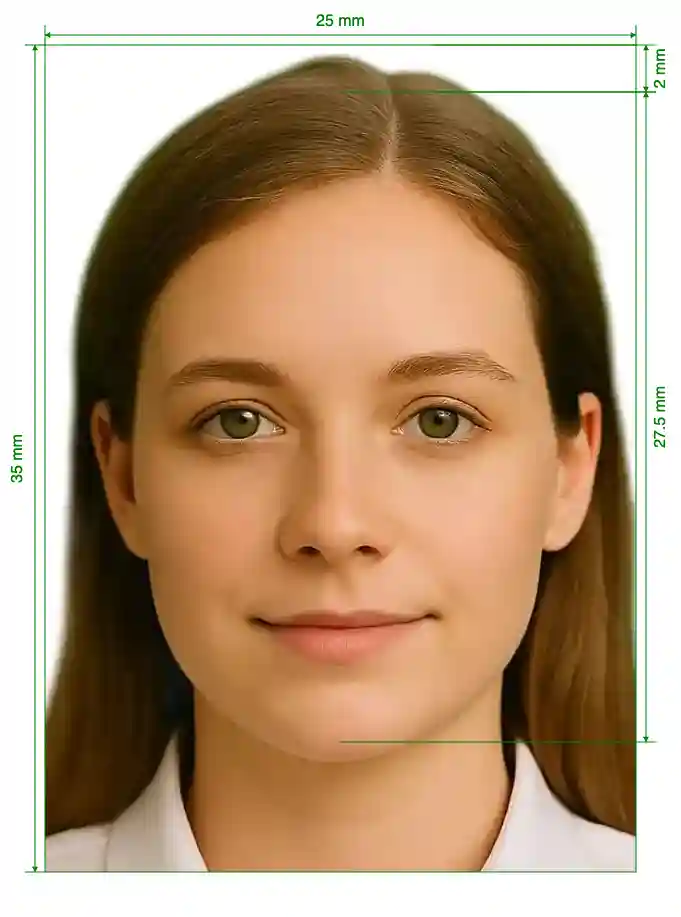 Russia Student ID 25x35 mm (2.5x3.5 cm) Size Guide with dimensions in inches and mm