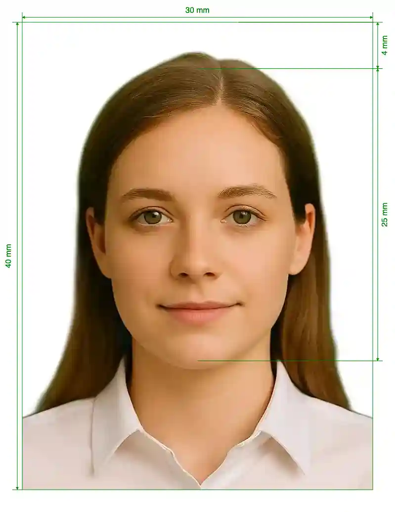 Russia Student ID 3x4 Size Guide with dimensions in inches and mm
