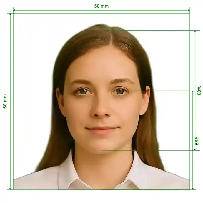Chad passport 50x50mm (5x5 cm) Size Guide with dimensions in inches and mm