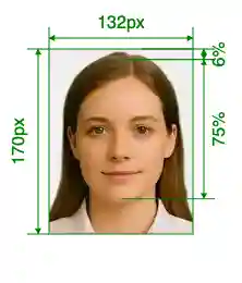 Thailand visa 132x170 pixel Size Guide with dimensions in inches and mm