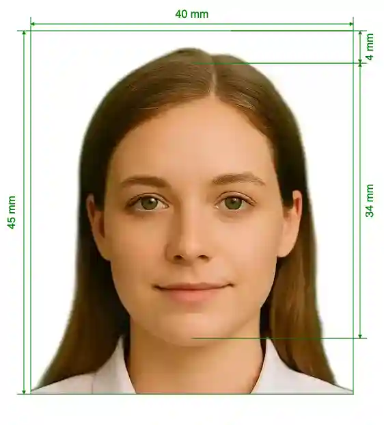 Tanzania visa 40x45 mm (4x4.5 cm) Size Guide with dimensions in inches and mm