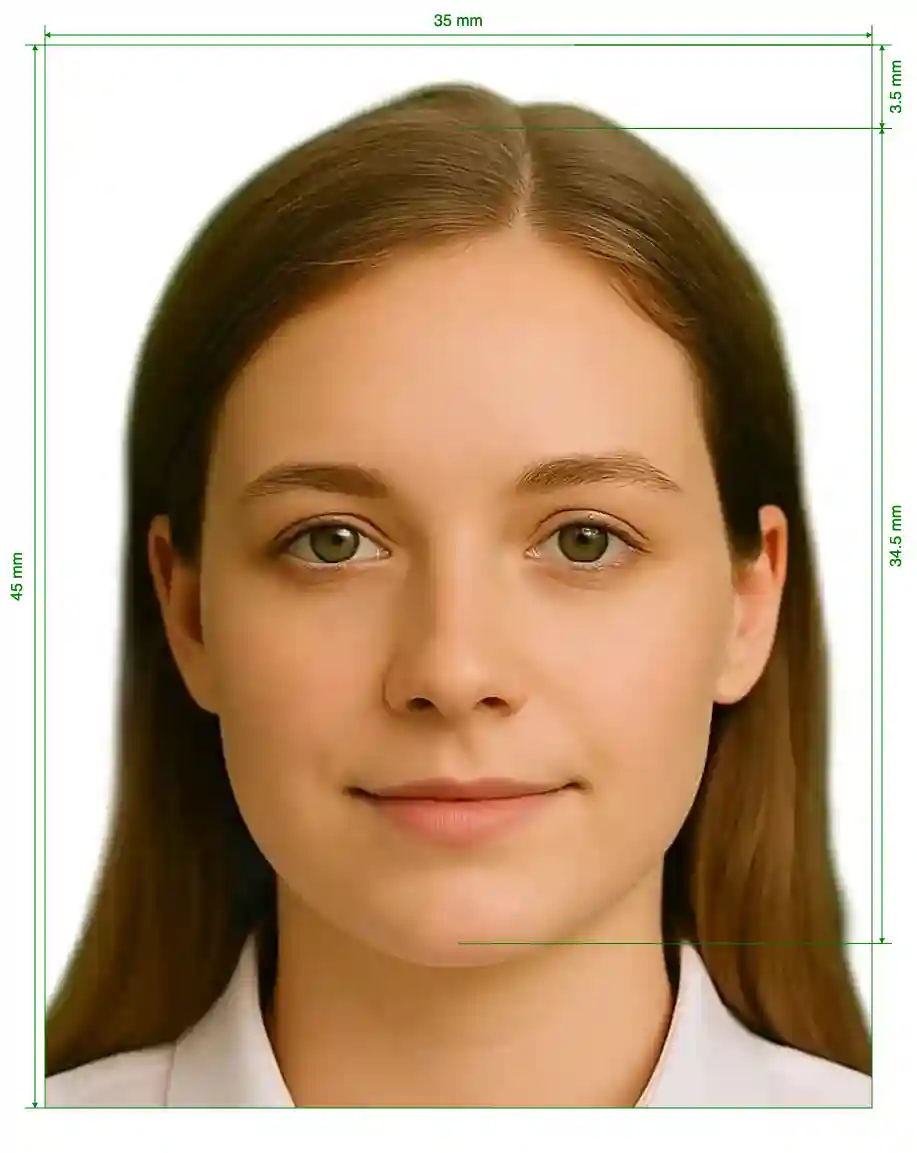 Ukraine International Passport (Child Information) Size Guide with dimensions in inches and mm