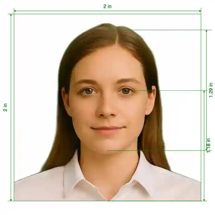 CIBTvisas visa photo (any country) Size Guide with dimensions in inches and mm